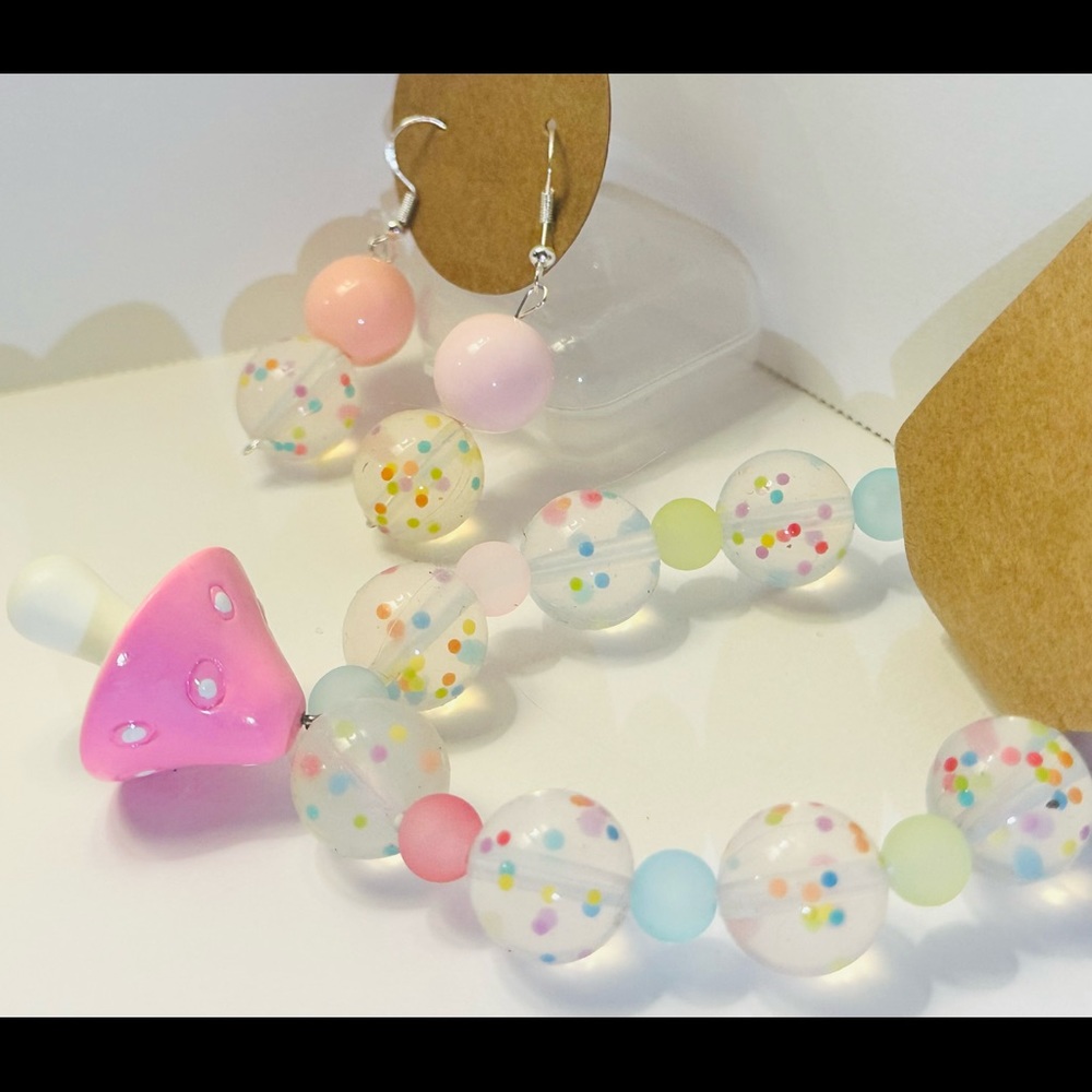 Handmade Chunky mushroom and earring set